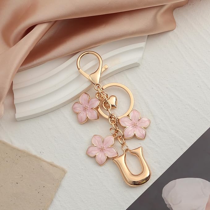 Snycler Bubble Initial Keychain Graceful Flower for bags car remote–A-Z Letter Charms for Women