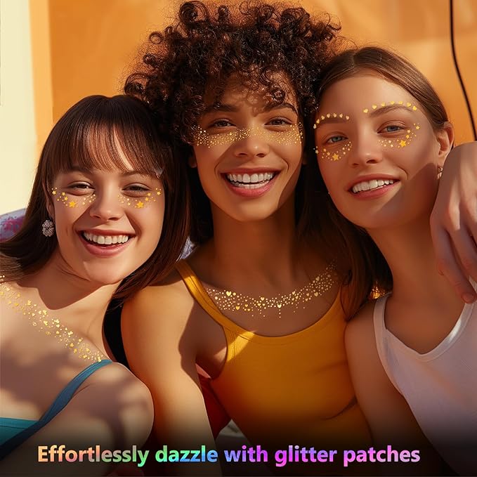 HyperFun 9 Pcs Face Glitter Freckles, Face Clavicle Glitter Fake Freckles Sticker, Waterproof Sparkle Freckles Makeup Patches for Women Rave Festival Accessories Concerts Party Prom