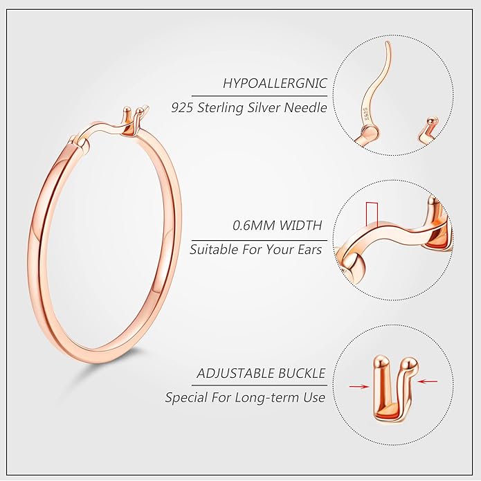 Hayoso 18K Gold Plated Hoop Earrings - 925 Sterling Silver Hoop Earrings Womens Hypoallergenic Hoops | Square Tube Hoop Earrings for Women 15mm/20mm/30mm/40mm