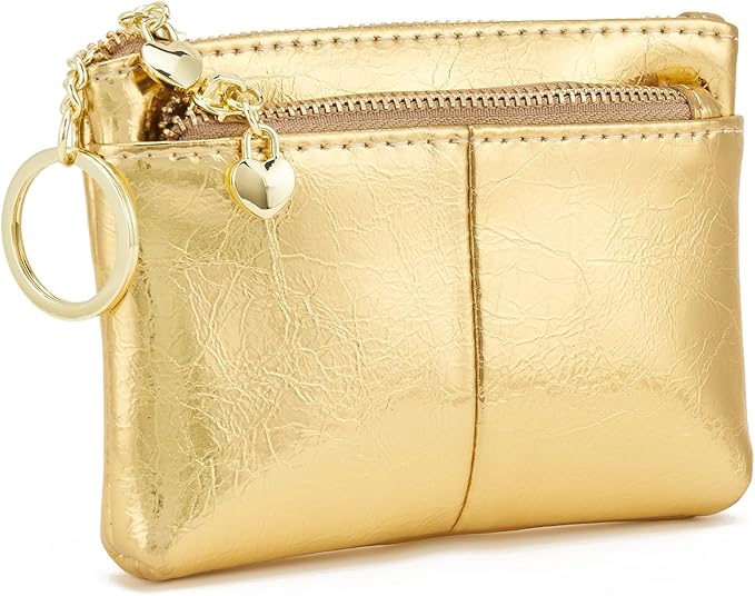 ZOOEASS Women Genuine Leather Zip Mini Coin Purse With Key Ring Triple Zipper Card Holder Wallet