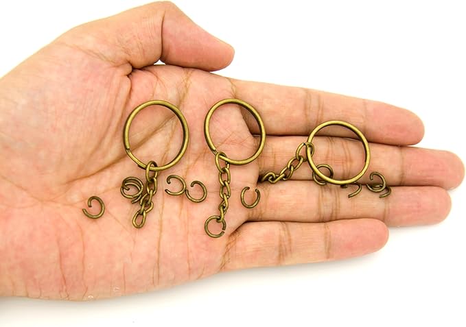50Sets 1 inch Keychain Rings Bronze Split Round Key Ring with Chain and Open Jump Rings for DIY Keychain Making Crafts