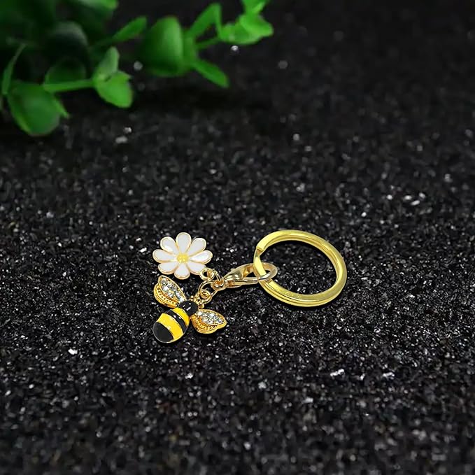 DDTKZC Keychain Sunflower Bee Bag Charms Purse,Key Chains-Car Keyrings Womens Cute,Ieather Backpack/handbag Pendant
