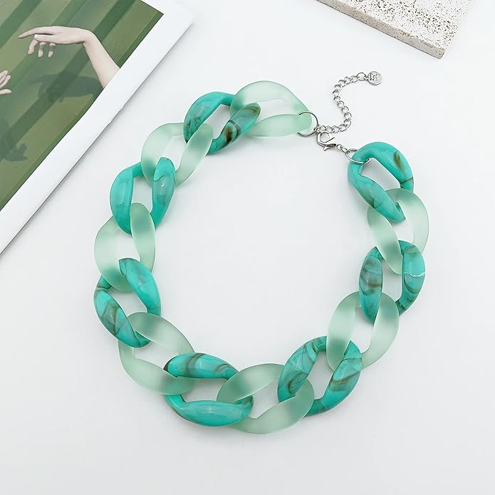 Firstmeet Chunky Acrylic Necklace Smooth Chain Link Cool Statement Choker Cuban Style Jewelry Gift for Women