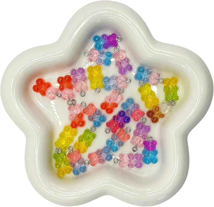 50PCS Little Bear Resin Pendants Charms, Gradient Multicolored Resin Pendant with Iron Loop, Animal Ornament, Kawaii Dangle Charms for Necklace Bracelet Earrings Jewelry Making DIY Crafts