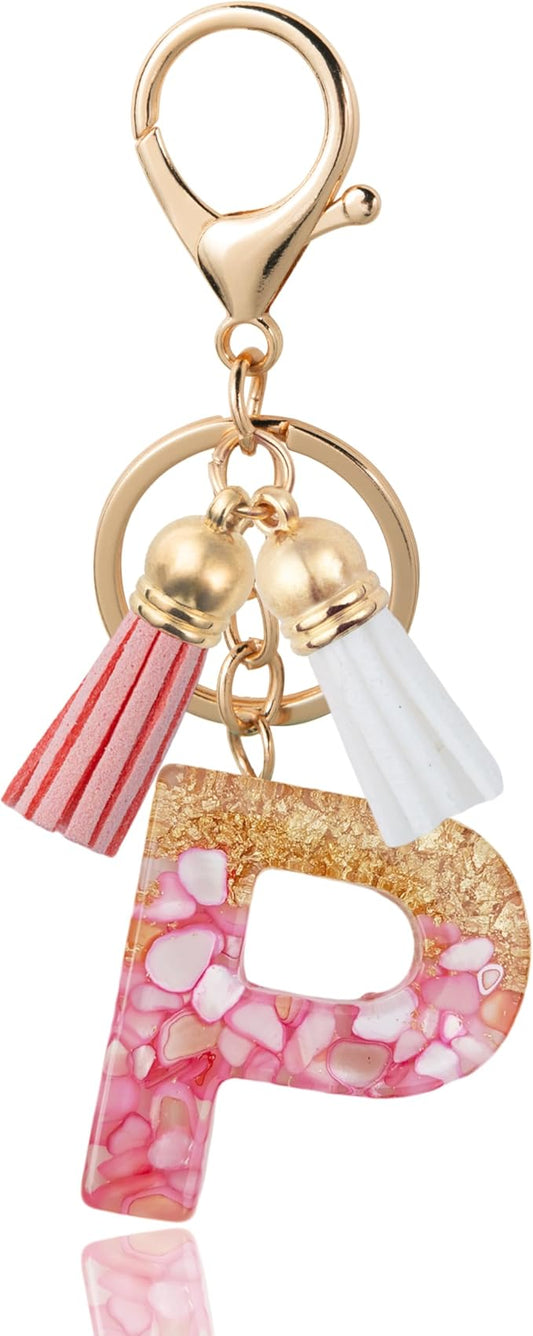 Initial Letter Keychain Cute Resin with 2 PU Tassel, Letter Keychain for Backpack Charms, Initial Keychains for Women