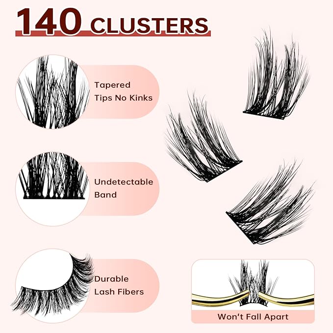 JOLIETIFY Lash Extension Kit, Manga Style, Dense Volume, Soft & Fluffy, Faux Mink 8-18mm Cluster Lashes, Reusable Individual Lashes with Waterproof Bond & Seal, Tweezers & Remover, DIY for Beginners