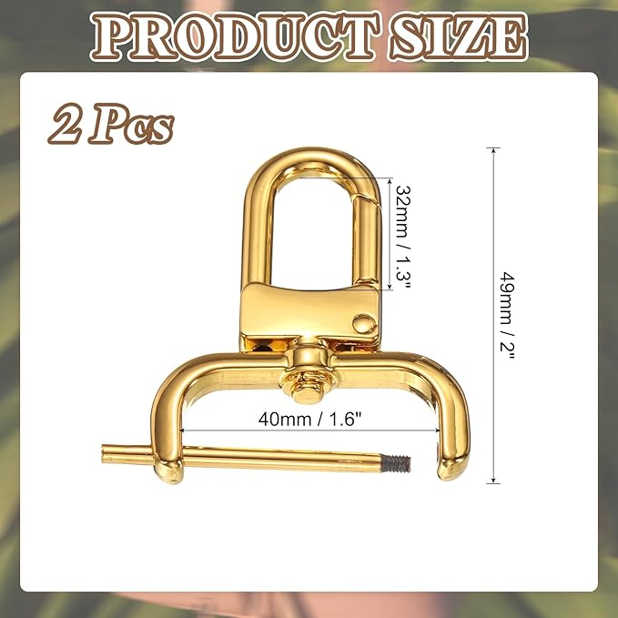 PATIKIL 1.3 Inch Swivel Clasp Hooks, 2 Pcs Detachable Snap Hook with Screw Bar, Swivel Lobster Claw Clasps for Bag Strap Replacement Purse Lanyard DIY Craft Hardware, Gold