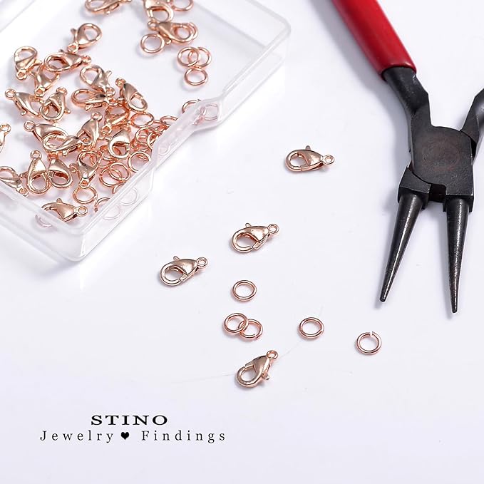 90PCs Fadeless Lobster Claw Clasps & Jump Rings for Jewelry Making, Necklace Bracelet Findings & Supplies (Rose Gold Plated)