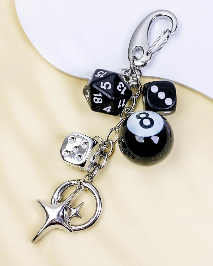 JIMYICLR Black 8 Ball Dice Bag Charm Keychain for Women Men Cute Purse Charms for Handbags Y2K Aesthetic Key Chain Accessories
