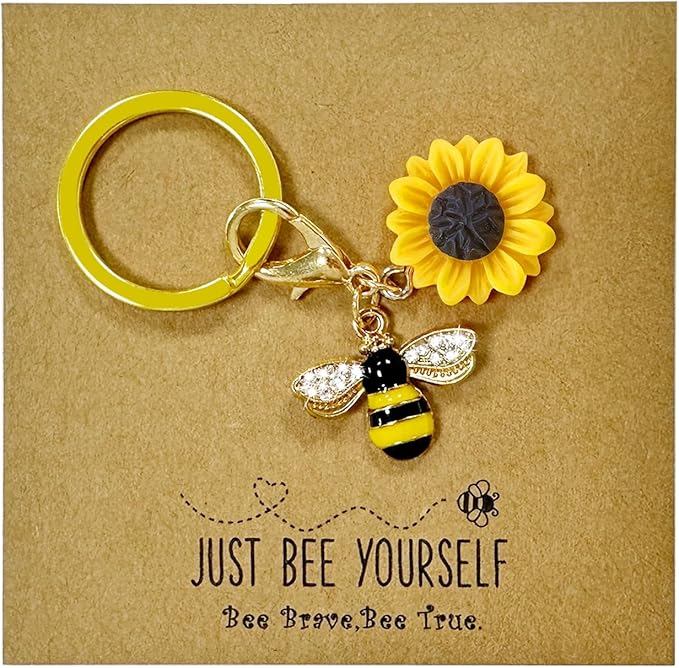 DDTKZC Keychain Sunflower Bee Bag Charms Purse,Key Chains-Car Keyrings Womens Cute,Ieather Backpack/handbag Pendant