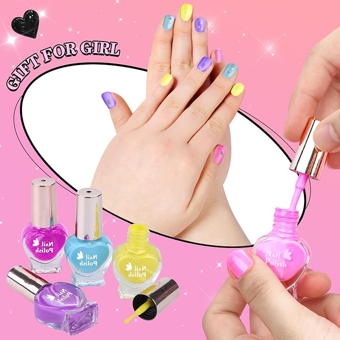 DIY Jewelry Making Kit for Girls, Pink Storage Box with Beads, Bracelets, Nail Polish, Craft Set with Dress Up Accessories, Ages 5-12