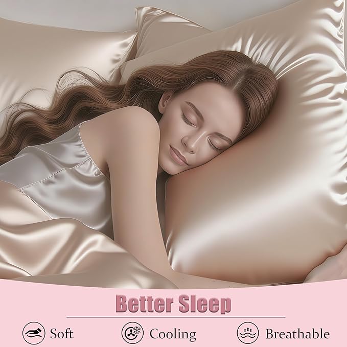 Mulberry Silk Pillow Cases with Zipper, Ultra Smooth Soft Breathable Cooling Pillow Cases for Hot Sleepers, Silk Satin Pillowcase for Hair and Skin, Gifts for Women (Champagne, King Size, 1 Pack)
