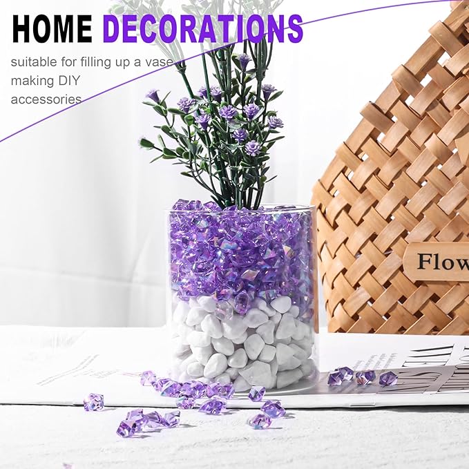 DomeStar 550PCS Bright Purple Vase Fillers, Acrylic Fake Crushed Ice Purple Gems Crystals Plastic Diamonds for Vase Fillers Centerpiece Fish Tank Table Scatter Photography Props Display Decoration