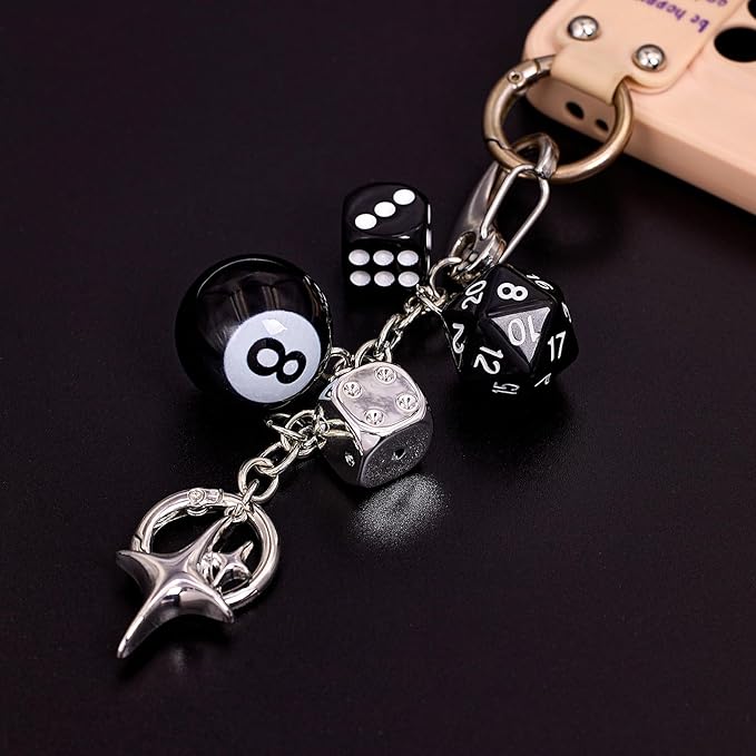 Bag Charms for Handbags-8 Ball Dice Keychain Backpack Charm Purse Dice & Star Charms Women Girl