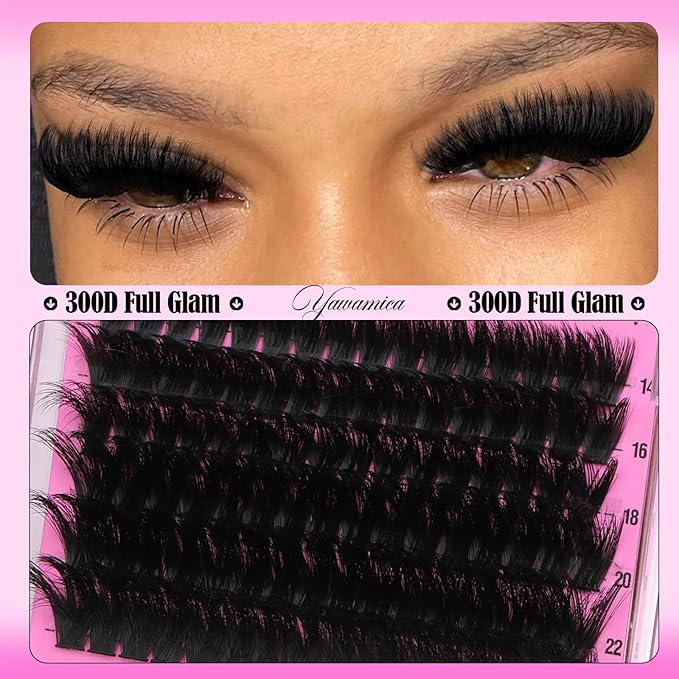 Yawamica Volume Lash Clusters Fluffy Wispy Eyelash Clusters 160D+300D Cluster Eyelash Extensions 12-24mm Long Thick Individual Lashes Dramatic Full Cluster Lashes DIY Salon Extension by Self