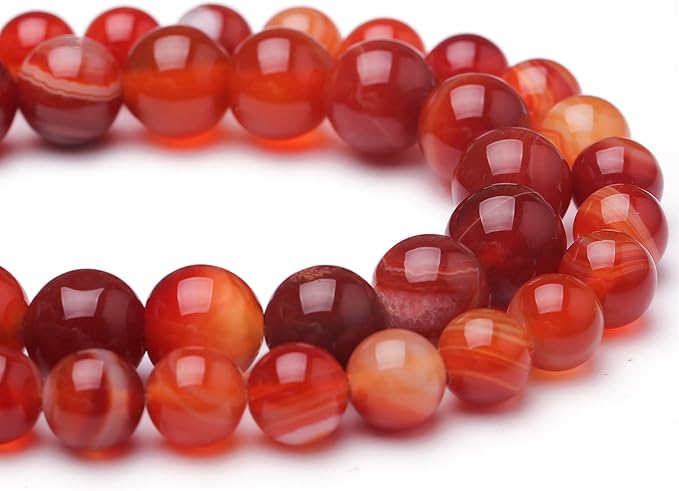 Natural Stone Beads for Jewelry Making,6mm Red Stripe Agate Polished Smooth Round Gemstone Beads for Bracelet Necklace 15 Inch