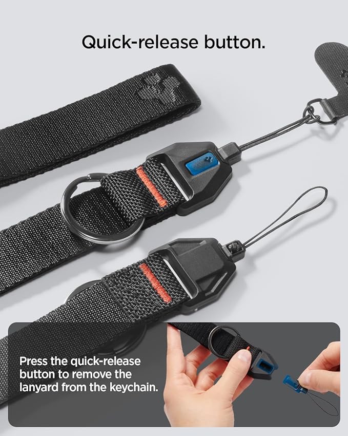Spigen Universal Lanyard Wrist Strap with Keychain for iPhone, ID Badge Wallet Holder, AirPods, Cameras, Keychain & Everyday Carry, Durable Carabiner with Wrist Strap - Black