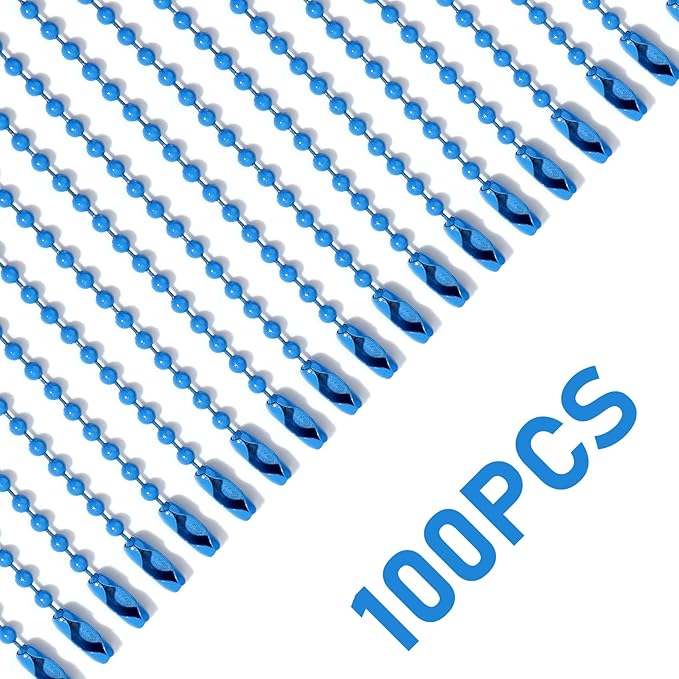 Lemonkey 10Pcs Ball Beads Chains Bulk,Blue Keychains Rings Metal Chains,4 Inch Dog Tag Metal Small Chains with Connectors for Hanging Decoration