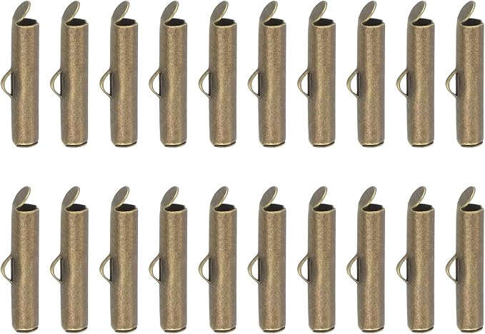 uxcell 100Pcs Slide on End Clasps, 20mm Tube Ball Bead Slider Crimp Ends for Multi-Strand DIY Craft Making, Bronze Tone