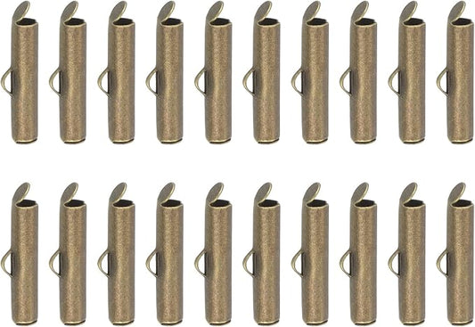 uxcell 100Pcs Slide on End Clasps, 20mm Tube Ball Bead Slider Crimp Ends for Multi-Strand DIY Craft Making, Bronze Tone