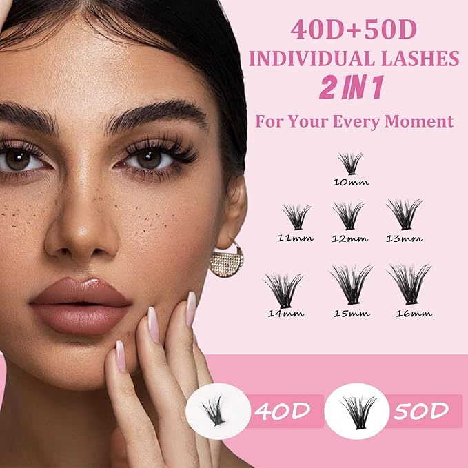 ISOOLU Fairy Lash Clusters Manga Individual Lashes C Curl Wispy Eyelash Clusters WideSpan Eyelash Extension Kit with Lash Bond and Seal Wet-Look Spiky Cluster Lashes (40D+50D 9-16mm D)