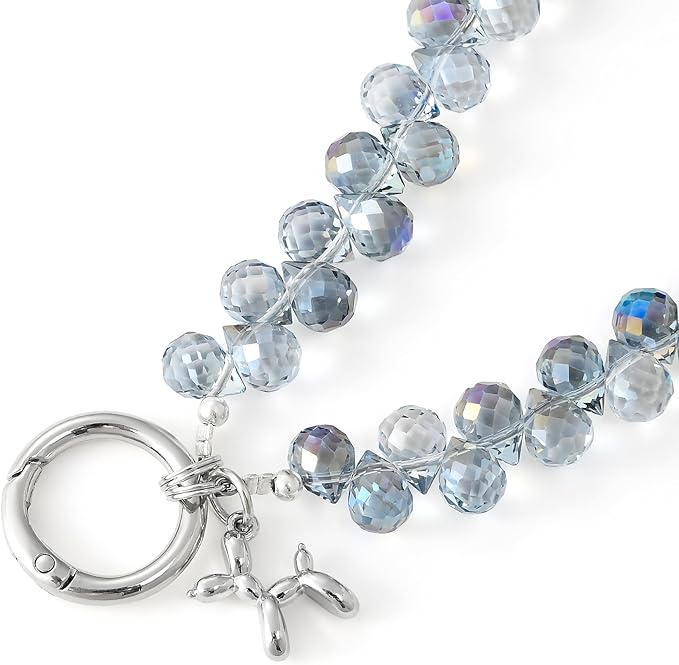 Crystal Phone Wrist Strap Phone Charm Chain Keychain Beaded Cellphone Lanyard with Tether Tab Hands-Free Wristlet Bracelet Wrist Grip Strap for Women, D-Light Blue