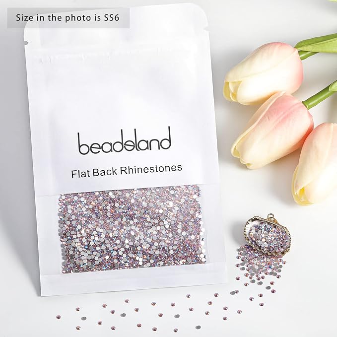 Beadsland Flat Back Crystal Rhinestones Round Gems,Light Pink AB,1.9-2.1mm, SS6/1440pcs