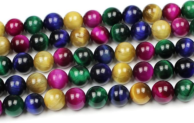 MJDCB Stone Beads 10mm 35pcs Round Mixed Color Tiger's Eye Loose Gemstone Bead Charms for Jewelry Making Bracelet Necklace Earring Pendant