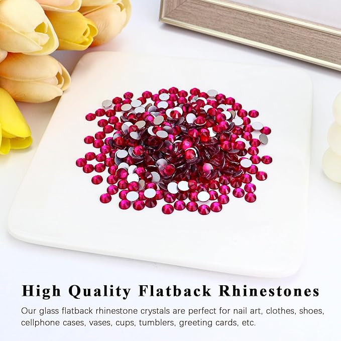 1440PCS SS4 Crystal Glass Flatback Rhinestones, Round Flat Back Crystal Gems for Nail Art and Craft Clothes, Glue Fix Diamond Stones Hot Pink (1.5-1.7mm)