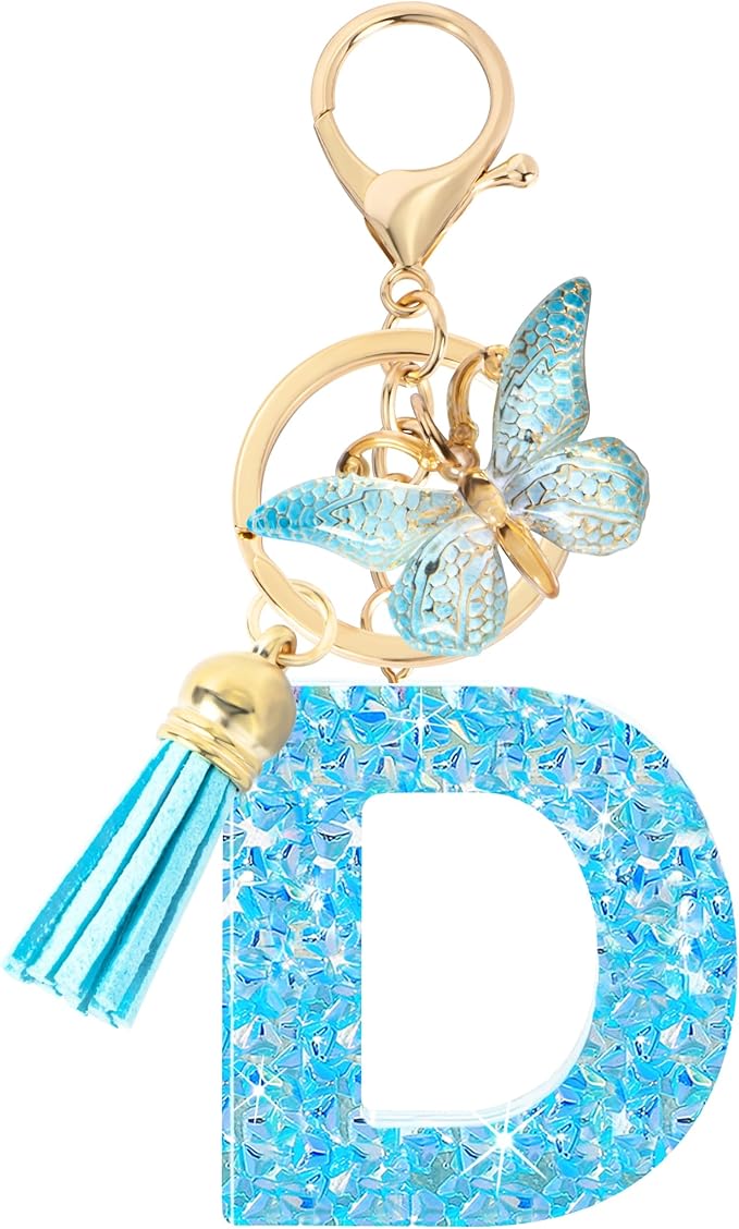 Initial letter Keychains for Women Girls Tassel Butterfly Cute Keychain for Wallet Backpack charm