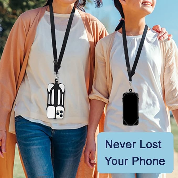 Phone Lanyard, Phone Lanyards for Around the Neck, 2 in 1 Phone Strap with Silicone Phone Holder and Patch, Fits iPhone and Most Cell Phones (Black)