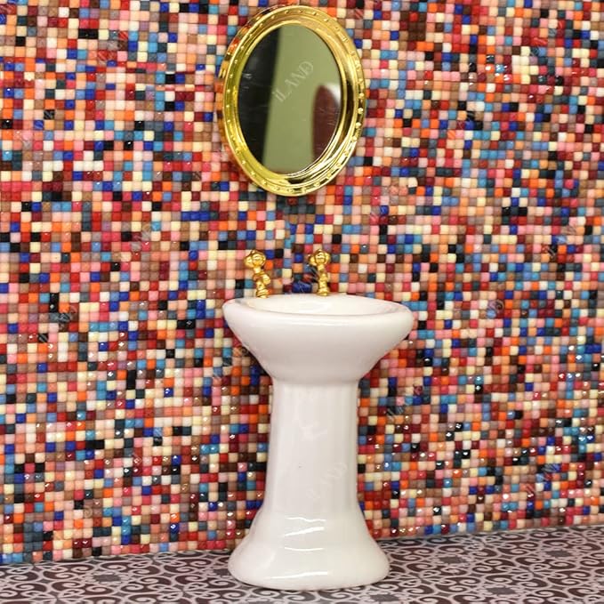 iLAND Mini Mirrors, Dollhouse Accessories on 1:12 Scale, Miniature Framed Glass Mirror (Bright Golden 4pcs)