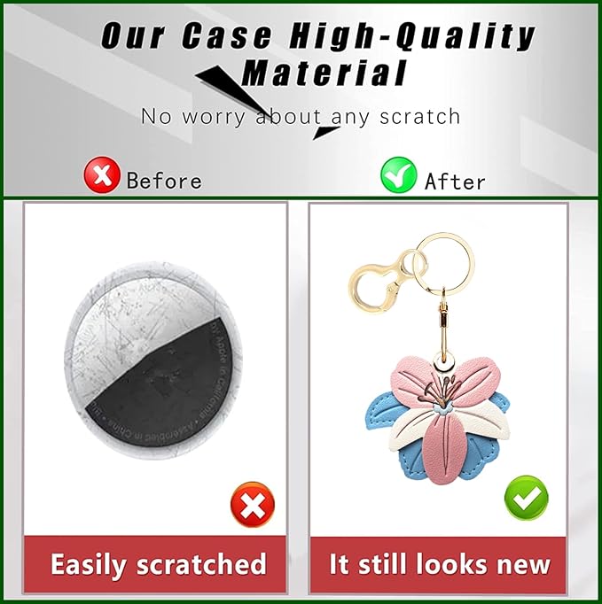Leather Keychain Holder Case Compatible with AirTag,Cute Protective Cover with Keyring,Anti-Scratch Finder GPS Tracker Case for Wallet Keys,Bag,Pets(Flower D)