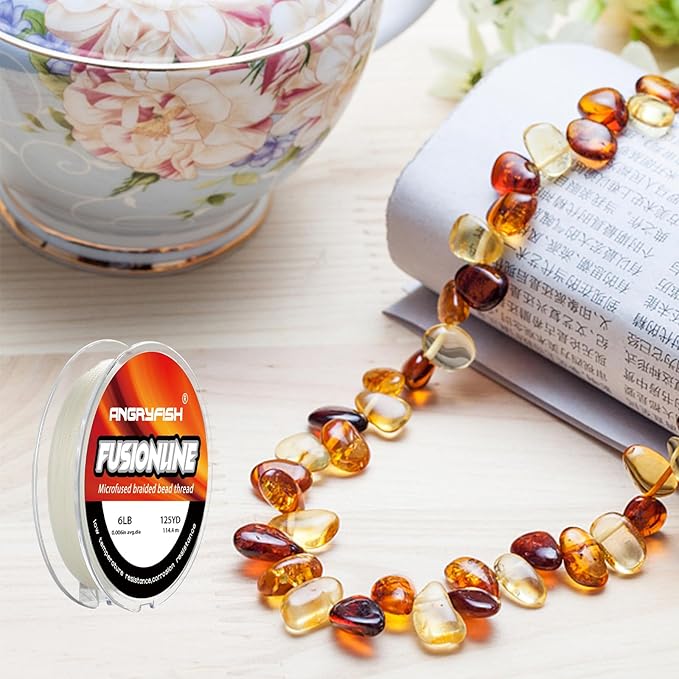ANGRYFISH Fusionline Micro-Fused Braided Thread,Unbelievably High Tensile Strength,Not Stretch,Super Strong Stringing Material for Bracelet (Crystal, 8lb,0.007in-125yd)