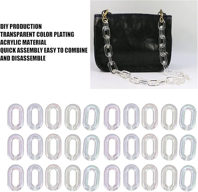 50PCS Acrylic Linking Rings Transparent, DIY Assemblable Chain, Transparent Color Plating Acrylic Rings for Jewelry Making, Crafts, Bags Decor, 33cm. Length with Edges