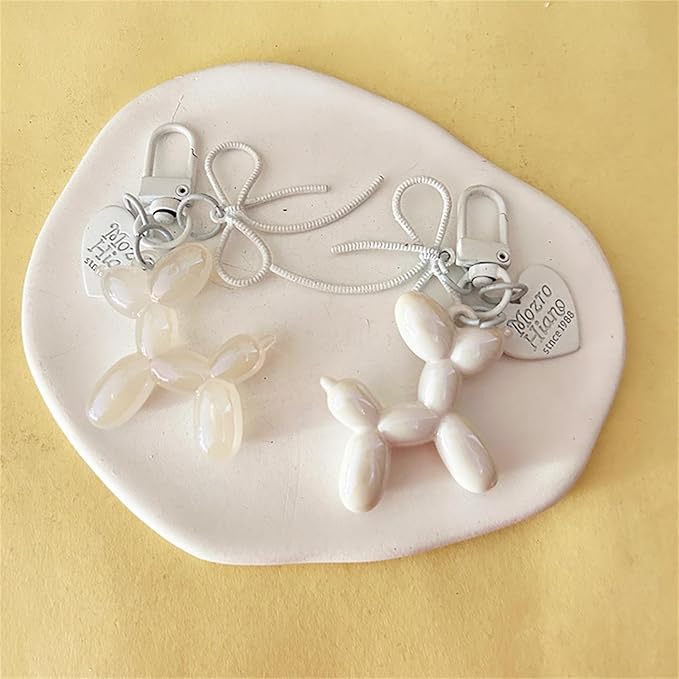 Dreuyet 2Pcs Jelly Balloon Dog Keychains Kawaii Cute Bag Purse Charms Key Chain with Bow Y2K Aesthetic Accessories