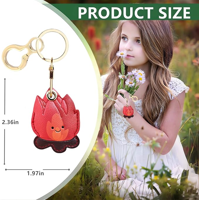 Leather Keychain Holder Case Compatible with AirTag,Cute Protective Cover with Keyring,Anti-Scratch Finder GPS Tracker Case for Wallet Keys,Bag,Pets(Bonfire Red)