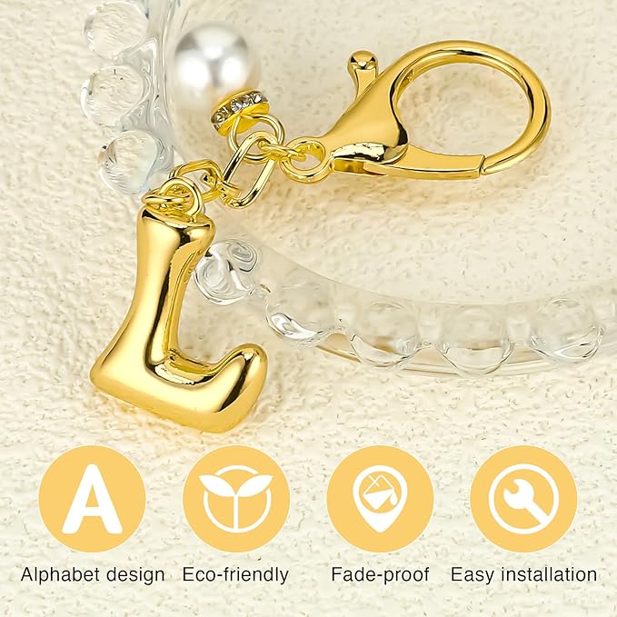 VICKHU Gold Plated Bubble Initial Letter Cute Keychain for Women Car Key Purse Decorative Keyring Handbag Charms Fashion