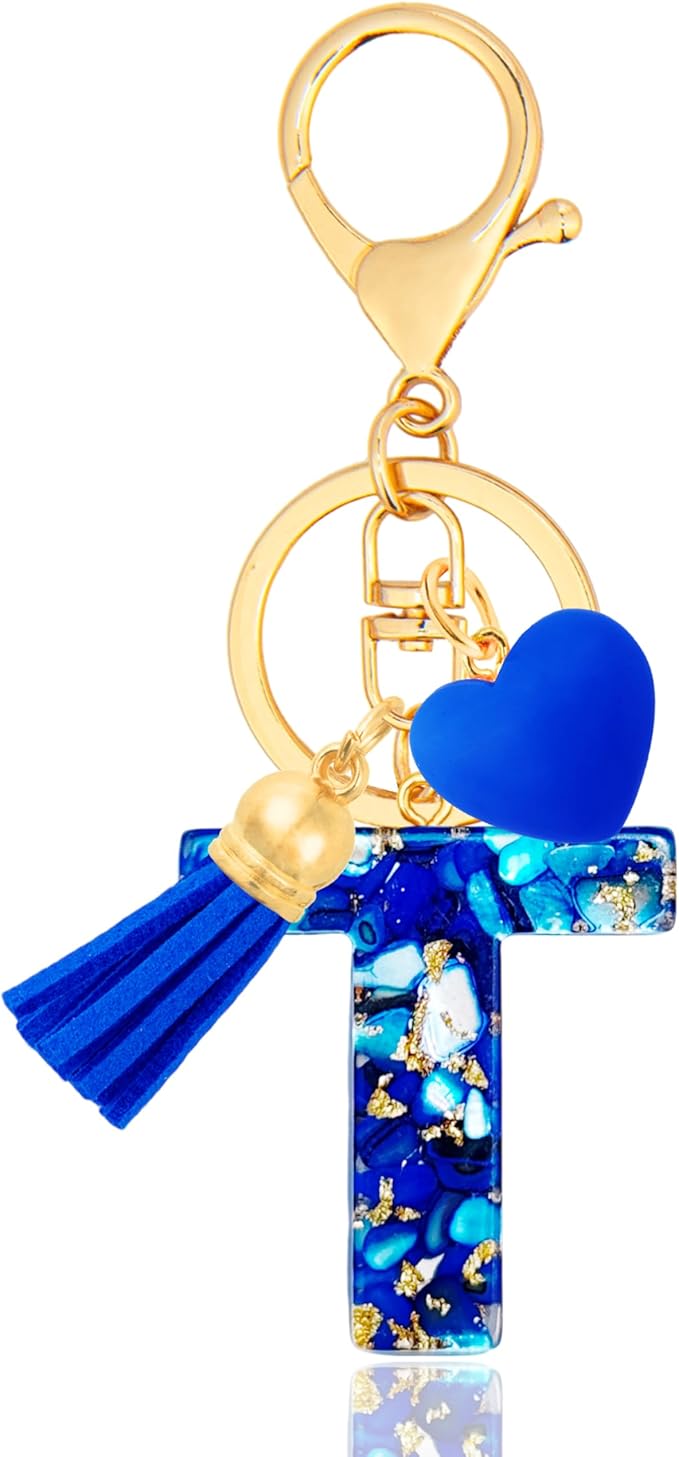 Initial Keychains for Women with Cute Heart Resin - Alphabet Letter Keychain for Bag, Backpacks, Purse or Car key