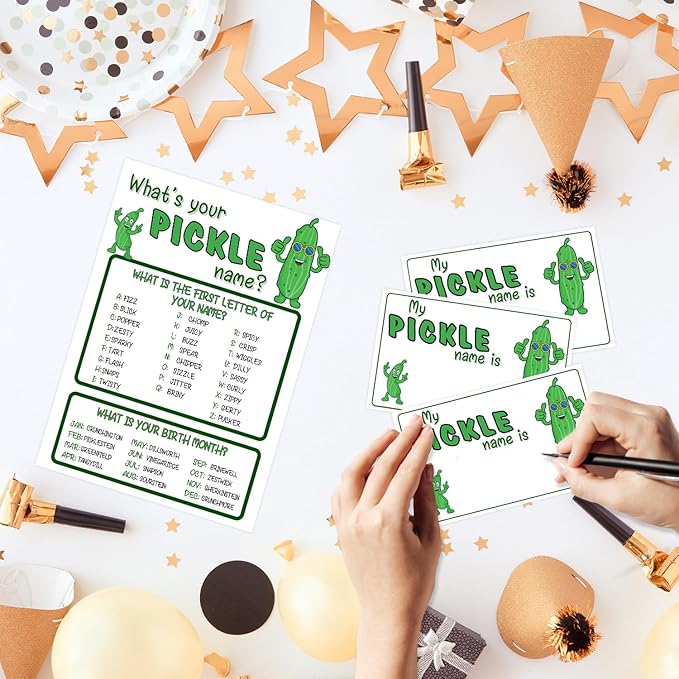 Pickle Party Decorations, Pickles Theme Birthday Party Sign for Boys Girls, Kids Activity Cards, What's Your Pickle Name Game, Activity Supplies