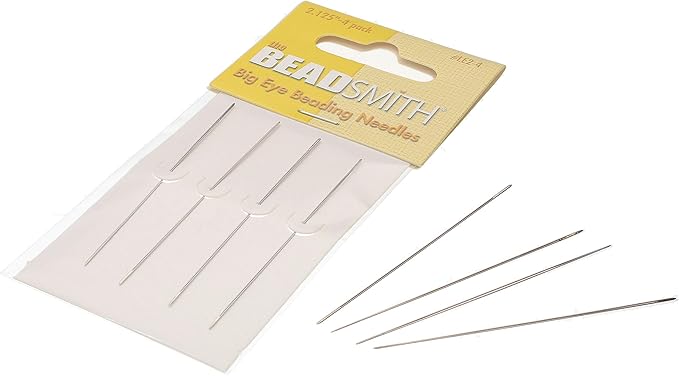 The Beadsmith Big Eye Beading Needles, 2.125 inches, 4 per Card, Sharp Points, Use for General Sewing, Weaving and Embroidery, Very Easy to Thread