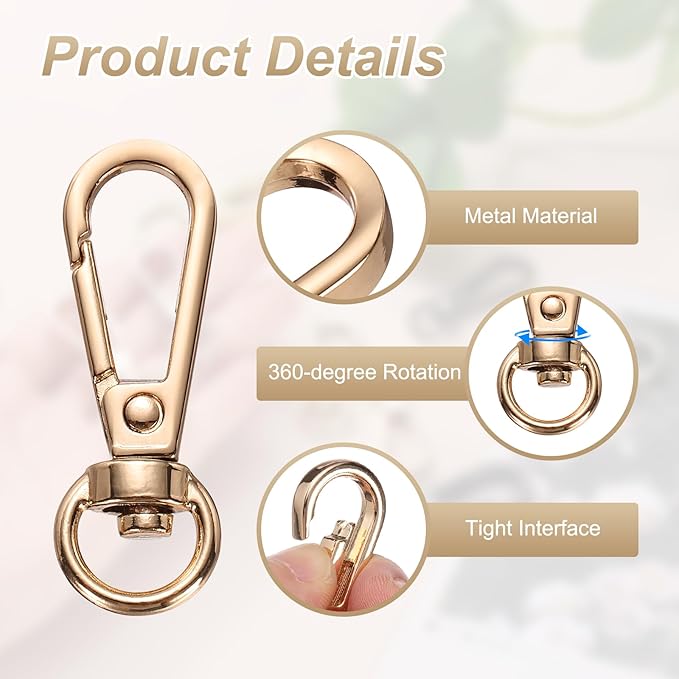 PATIKIL Swivel Lobster Claw Clasps 10pcs Push Gate Snap Hook Metal Trigger Clips Purse Hardware for Keychains Purse Handbag Makings DIY Crafts, Gold