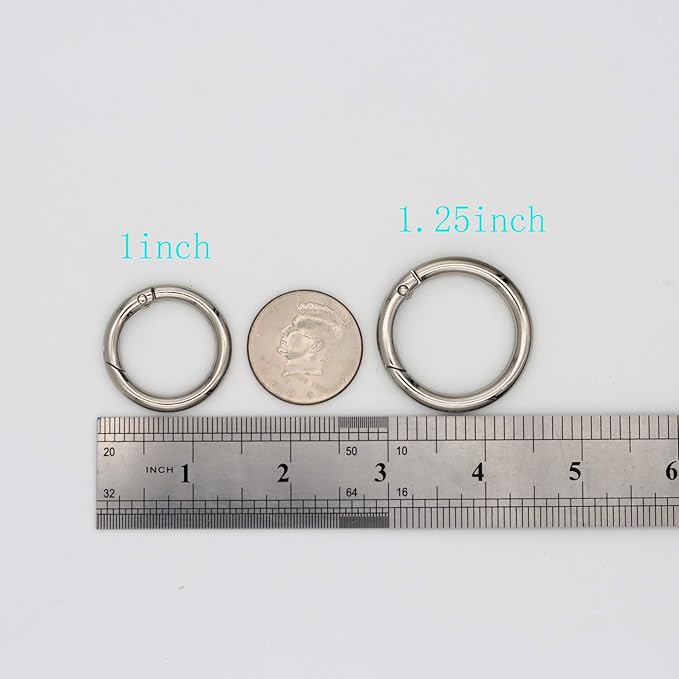 12pcs Trigger Spring O Rings Round Carabiner Clip Snap for Keyrings Buckle, Bags,Purses (Silver, 1 1/4 inch)