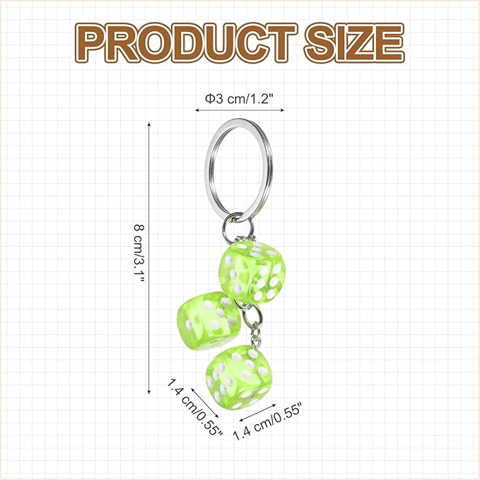 PATIKIL Lucky Dice Keychain Charm, Resin 3D Cube Square Mini Dice Keyrings with 3 Pendants for Bag