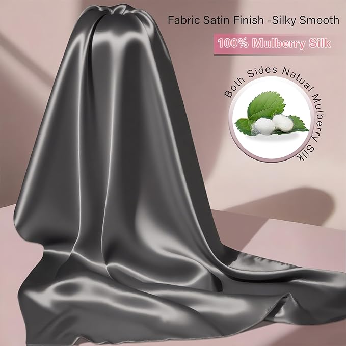 Mulberry Silk Body Pillow Pillowcase with Zipper, Ultra Smooth Soft Breathable Cooling Pillow Cases for Hot Sleepers, Silk Satin Body Pillow Cover for Hair and Skin (Dark Grey, 20×54 Inches, 1 Pack)