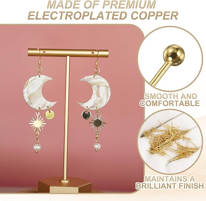HARFINGTON 100pcs Ball Head Pins 1.38" 35mm Round Head Pins for Earring Pendant Necklace Bracelet Charm Jewelry Making Findings DIY Craft, 18K Gold