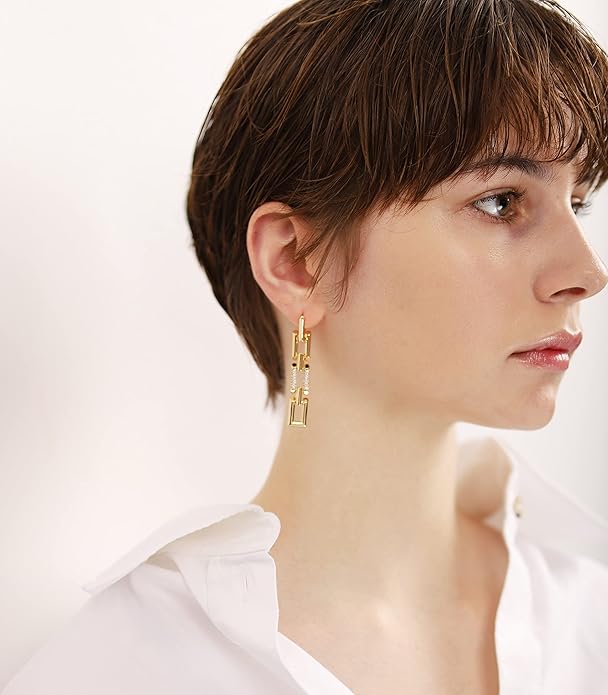 OZEL 14K Gold & Silver Plated Paperclip Chain Earrings with Cubic Zirconia – Dangle, Hoop, Huggie, Stud Styles – Women’s Fashion Jewelry Gift