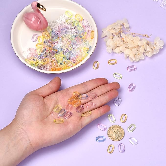 LiQunSweet 600Pcs 6 Colors Acrylic Linking Rings Quick Link Connectors Hook Chain Links Colored Link Connectors for Jewelry Making