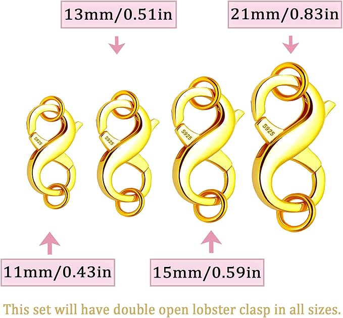S925 Double Opening Lobster Clasp Sterling Silver and Gold Necklace Bracelet Extender Clasps and Closures for DIY Jewelry