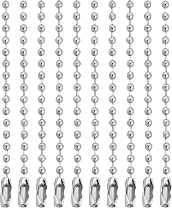 Lemonkey 10Pcs Ball Beads Chain Bulk,Silver Keychain Rings Metal 4 Inch Dog Tag Metal Small Chain with Connectors for Hanging Decoration